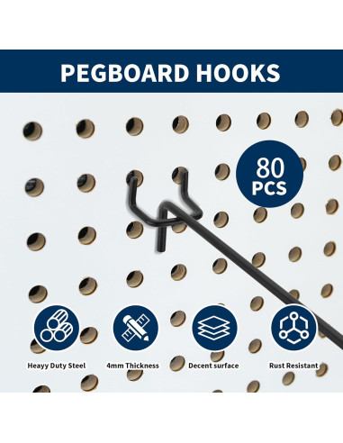 80 Ganchos de Metal Negro para Tablero de Clavos KEJJNYER 10 cm