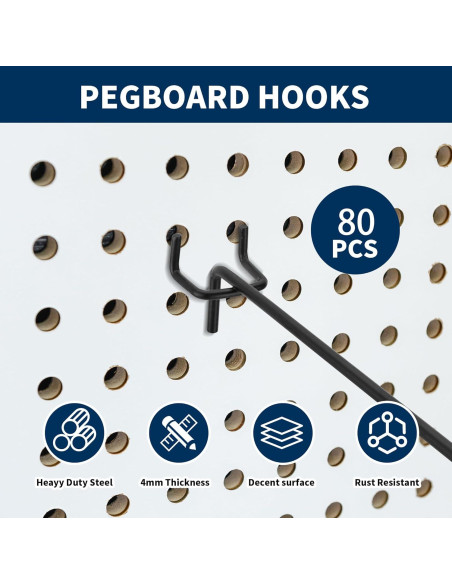 80 Ganchos de Metal Negro para Tablero de Clavos KEJJNYER 10 cm