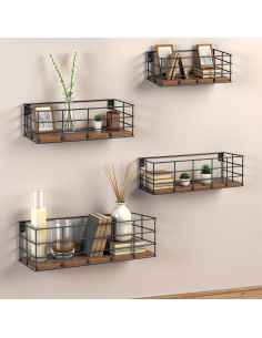 4 Estantes Flotantes Yihurlm de Madera y Metal 40x14cm 2