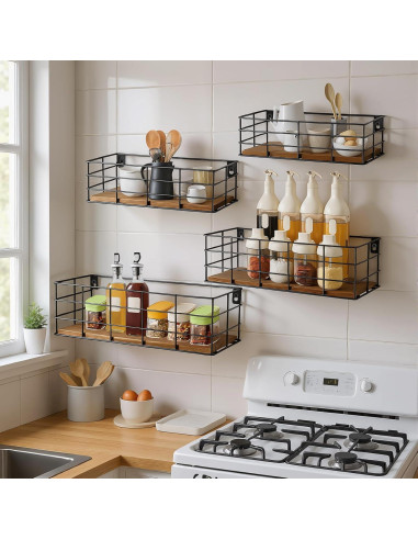 4 Estantes Flotantes Yihurlm de Madera y Metal 40x14cm