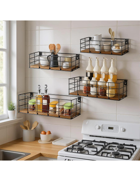 4 Estantes Flotantes Yihurlm de Madera y Metal 40x14cm