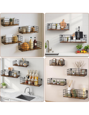 4 Estantes Flotantes Yihurlm de Madera y Metal 40x14cm