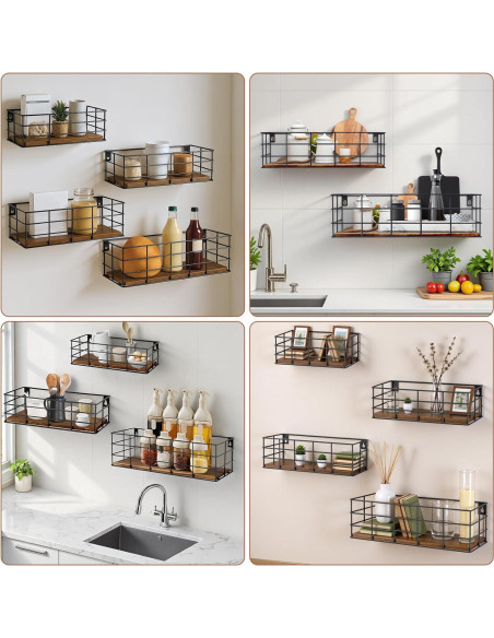 4 Estantes Flotantes Yihurlm de Madera y Metal 40x14cm