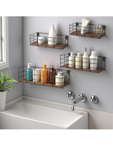 4 Estantes Flotantes Yihurlm de Madera y Metal 40x14cm