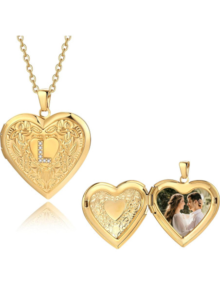 Collar Inicial Badu Gold A-Z para Mujeres con Corazón y Cierre para Fotos