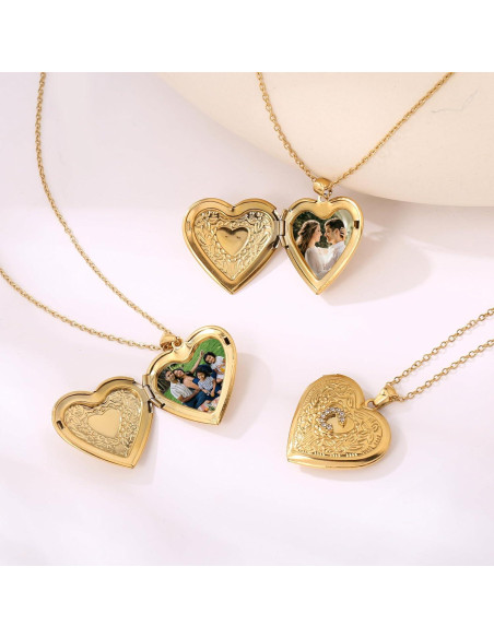 Collar Inicial Badu Gold A-Z para Mujeres con Corazón y Cierre para Fotos