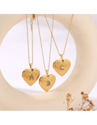 Collar Inicial Badu Gold A-Z para Mujeres con Corazón y Cierre para Fotos
