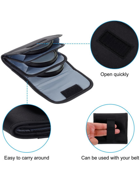 Funda de Filtro de Lente PATIKIL 3 Bolsillos 82mm Negra