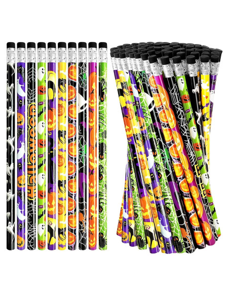 100 Lápices de Halloween con Borradores Qyyiguf - 10 Estilos