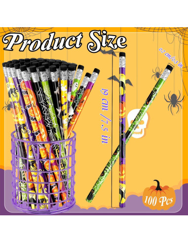 100 Lápices de Halloween con Borradores Qyyiguf - 10 Estilos