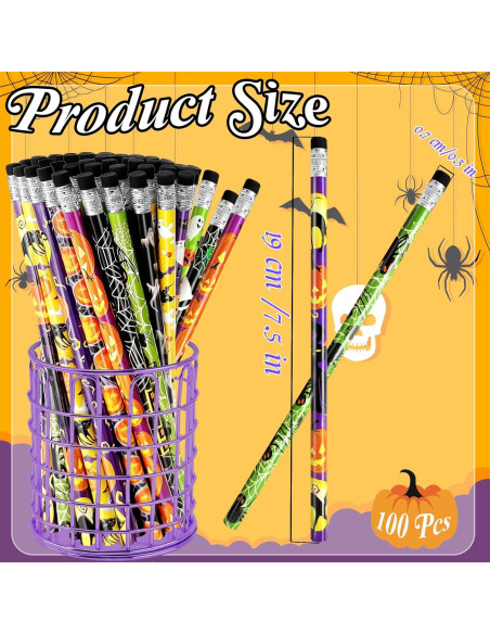 100 Lápices de Halloween con Borradores Qyyiguf - 10 Estilos