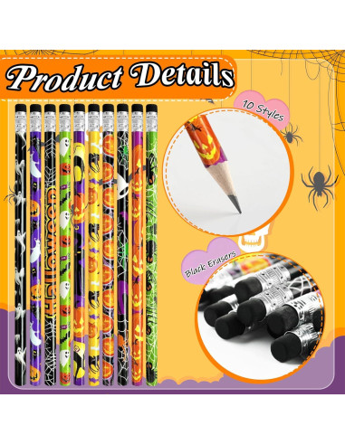 100 Lápices de Halloween con Borradores Qyyiguf - 10 Estilos