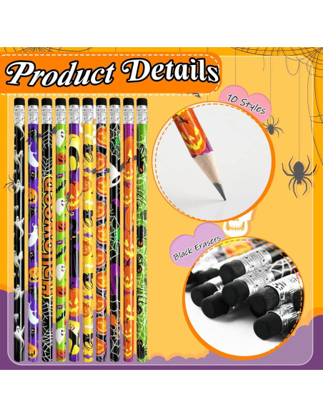 100 Lápices de Halloween con Borradores Qyyiguf - 10 Estilos