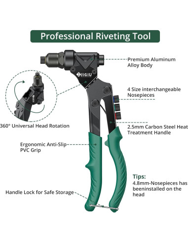 JiGiU Herramienta Remachadora 3 en 1 con 40 Remaches y Tuercas