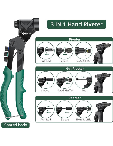 JiGiU Herramienta Remachadora 3 en 1 con 40 Remaches y Tuercas