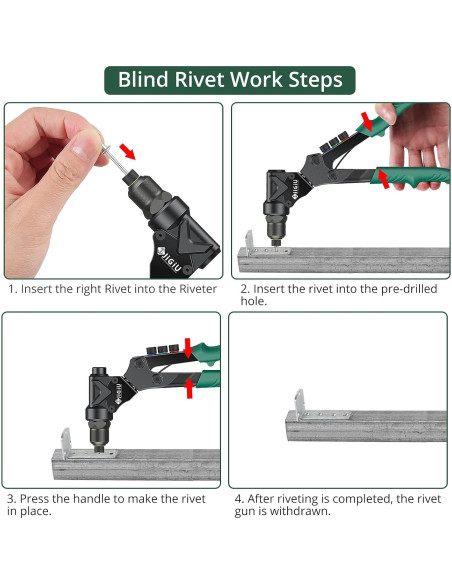 JiGiU Herramienta Remachadora 3 en 1 con 40 Remaches y Tuercas