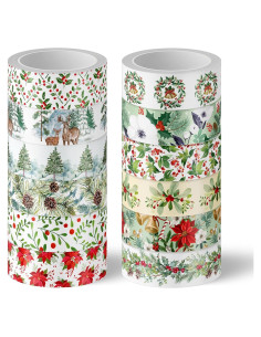 Cinta Washi Navideña Whaline 12 Rollos Floral 1.5cm x 5m