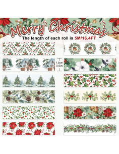 Cinta Washi Navideña Whaline 12 Rollos Floral 1.5cm x 5m 2