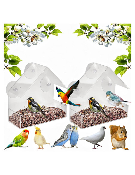 2 Comederos para Aves de Ventana Magnoloran Acrílico 15x15cm