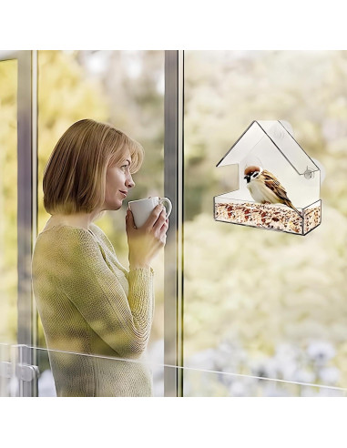 2 Comederos para Aves de Ventana Magnoloran Acrílico 15x15cm