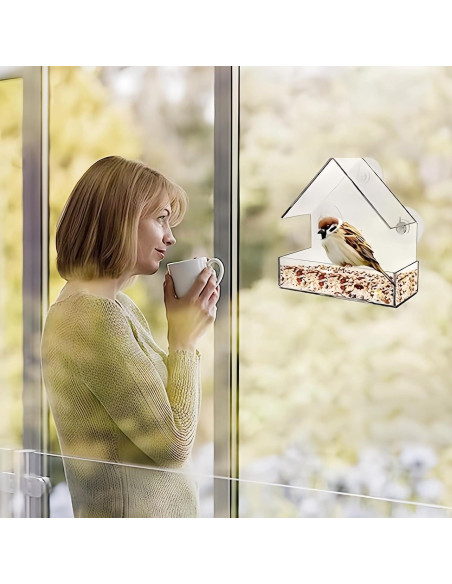 2 Comederos para Aves de Ventana Magnoloran Acrílico 15x15cm