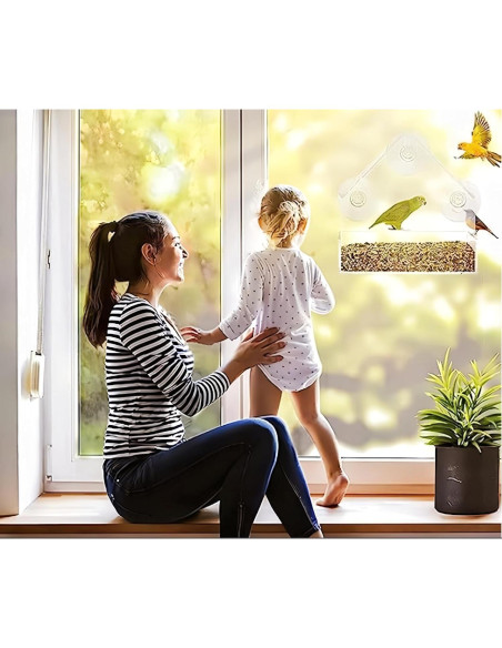 2 Comederos para Aves de Ventana Magnoloran Acrílico 15x15cm
