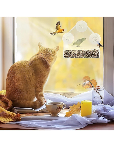 2 Comederos para Aves de Ventana Magnoloran Acrílico 15x15cm