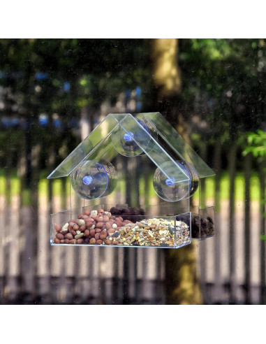 2 Comederos para Aves de Ventana Magnoloran Acrílico 15x15cm