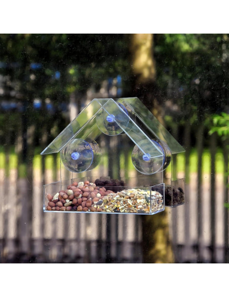 2 Comederos para Aves de Ventana Magnoloran Acrílico 15x15cm