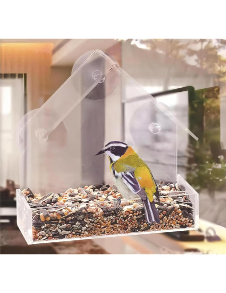 2 Comederos para Aves de Ventana Magnoloran Acrílico 15x15cm