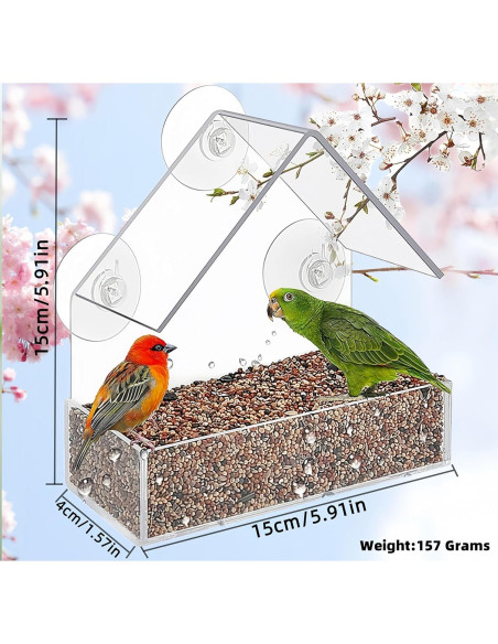 2 Comederos para Aves de Ventana Magnoloran Acrílico 15x15cm