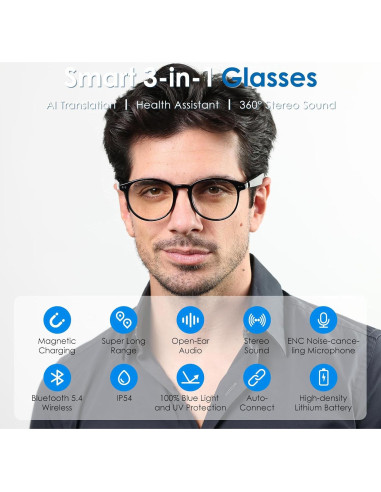 Gafas Inteligentes GetD con Bluetooth 5.4 y Lentes UV