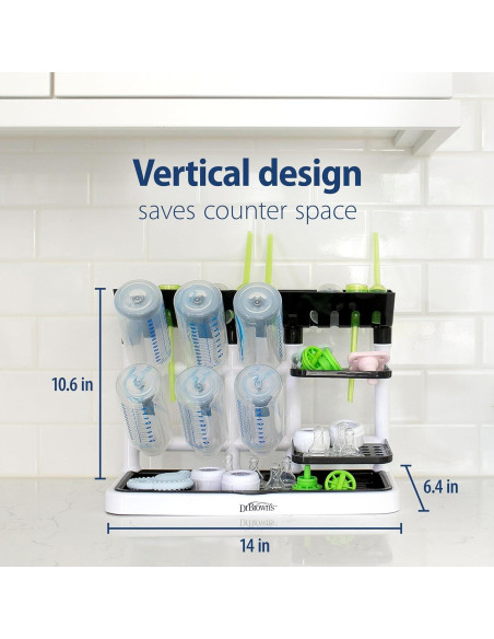 Torre de Secado Dr. Brown's Rosa con Cepillos para Biberones