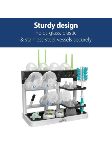 Torre de Secado Dr. Brown's Rosa con Cepillos para Biberones