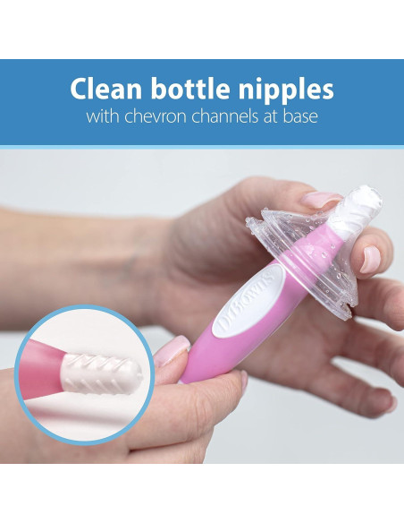 Torre de Secado Dr. Brown's Rosa con Cepillos para Biberones