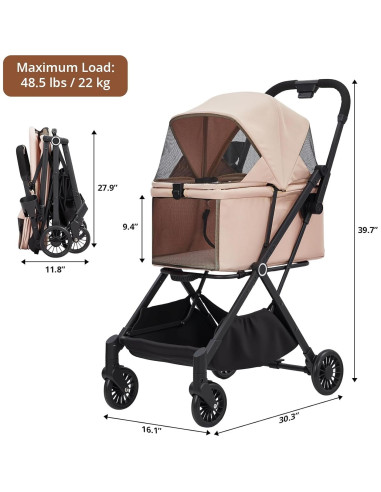 Carrito Plegable para Mascotas EltraWors Caqui 22 kg