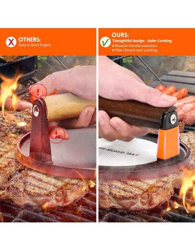 Prensa de Hamburguesas GGC de Hierro Fundido 18 cm con Mango de Madera