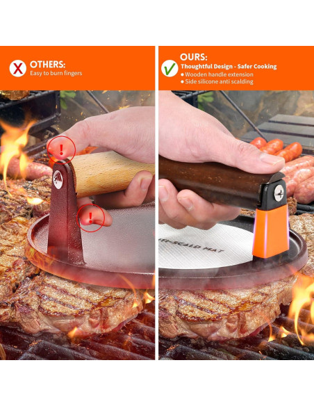 Prensa de Hamburguesas GGC de Hierro Fundido 18 cm con Mango de Madera