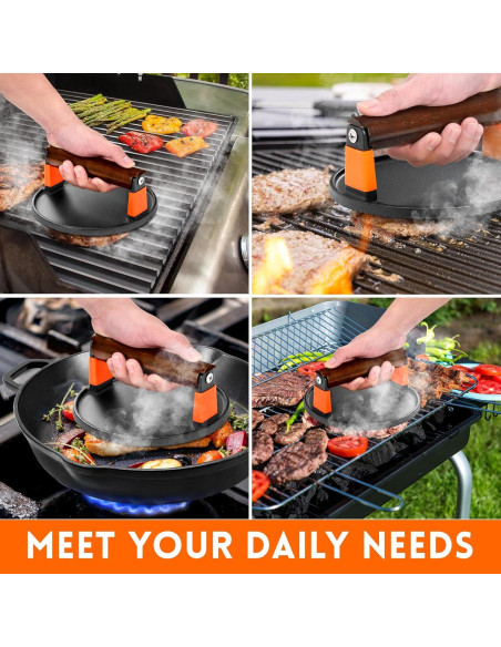 Prensa de Hamburguesas GGC de Hierro Fundido 18 cm con Mango de Madera