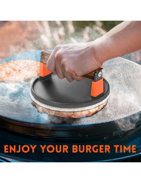 Prensa de Hamburguesas GGC de Hierro Fundido 18 cm con Mango de Madera