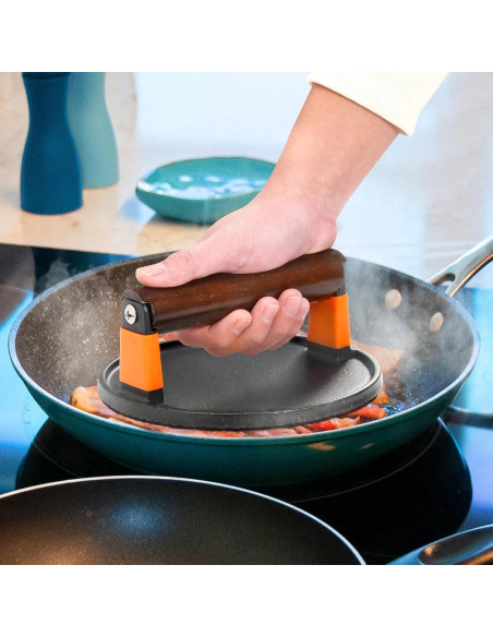 Prensa de Hamburguesas GGC de Hierro Fundido 18 cm con Mango de Madera