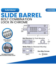 Cerradura de Combinación Deslizante FJM CB2000-CHR Cromo 2