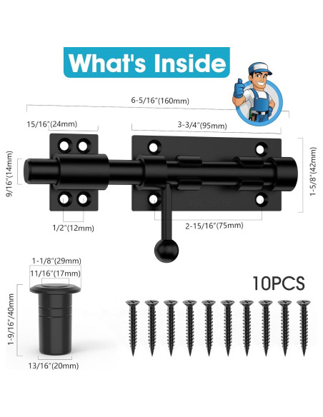 Cierre de Puerta Deslizante MeBantoo 160mm Acero Inoxidable Negro