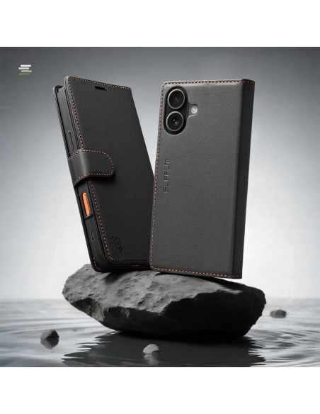 Funda billetera FLIPALM para iPhone 17, cuero PU, negro
