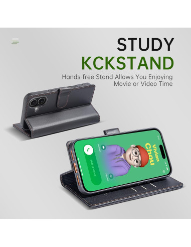 Funda billetera FLIPALM para iPhone 17, cuero PU, negro