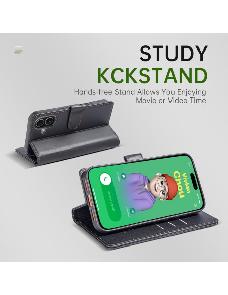 Funda billetera FLIPALM para iPhone 17, cuero PU, negro