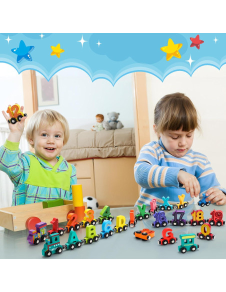 Juguetes de Tren Magnéticos de Madera Vinsot - 2 Juegos Educativos