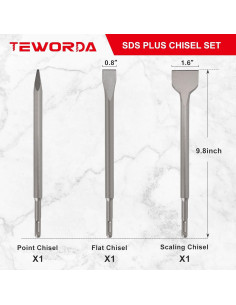 Juego de Cinceles SDS-Plus TEWORDA 3 Piezas para Concreto 2
