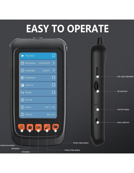 Cámara Endoscópica DTVSUBS JR101 1080P 4.3" con Luz y 5m