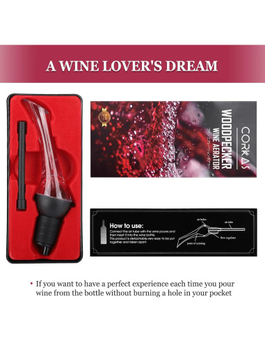 Aerador de Vino CORKAS 2-en-1 Profesional Sin Goteo